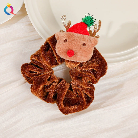 Handmade Christmas Deer Velvet Hair Scrunchie High Elastic Fabric Hair Tie For Festive Hairstyles