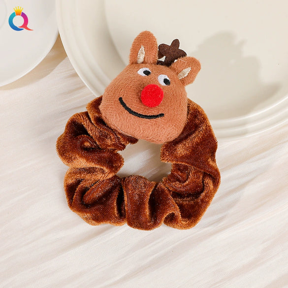 Handmade Christmas Deer Velvet Hair Scrunchie High Elastic Fabric Hair Tie For Festive Hairstyles