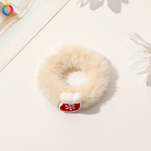 Handmade Christmas Deer Velvet Hair Scrunchie High Elastic Fabric Hair Tie For Festive Hairstyles