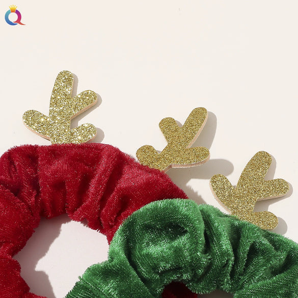 Handmade Christmas Deer Velvet Hair Scrunchie High Elastic Fabric Hair Tie For Festive Hairstyles