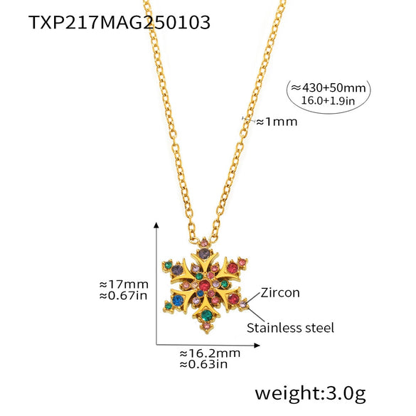 Handmade Christmas Snowflake Inlaid Zircon Stainless Steel Light Luxury Necklace Earrings Bracelet Suit For Women With Electroplating