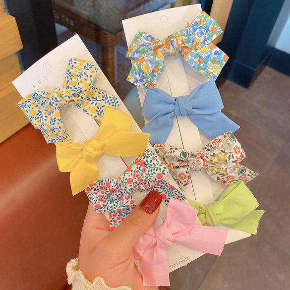 Handmade Cloth Bow Duckbill Hair Clips Cute Floral Polka Dot Princess Headwear For Girls And Babies