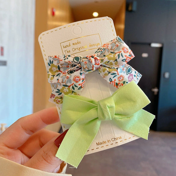 Handmade Cloth Bow Duckbill Hair Clips Cute Floral Polka Dot Princess Headwear For Girls And Babies