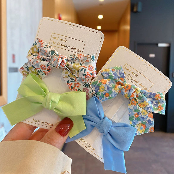 Handmade Cloth Bow Duckbill Hair Clips Cute Floral Polka Dot Princess Headwear For Girls And Babies