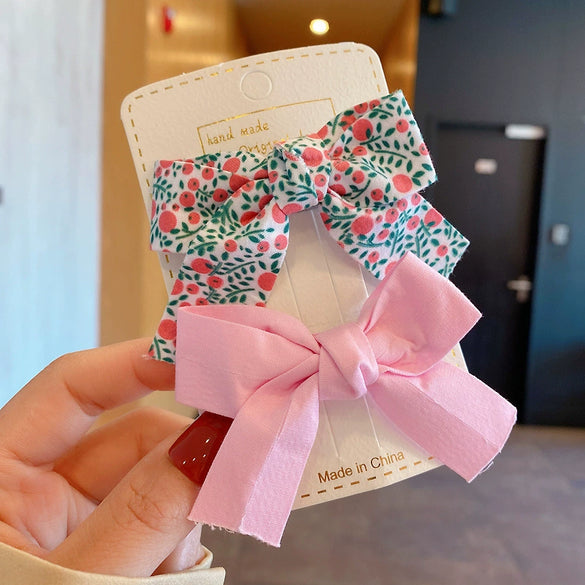 Handmade Cloth Bow Duckbill Hair Clips Cute Floral Polka Dot Princess Headwear For Girls And Babies
