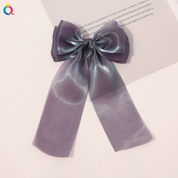 Handmade Cloth Bow Hair Clip With Long Ribbon Detail Duckbill Side Clip Hair Accessory For Women