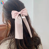 Handmade Cloth Bow Hair Clip With Long Ribbon Detail Duckbill Side Clip Hair Accessory For Women