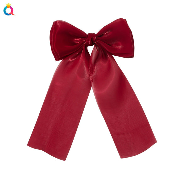 Handmade Cloth Bow Hair Clip With Long Ribbon Detail Duckbill Side Clip Hair Accessory For Women