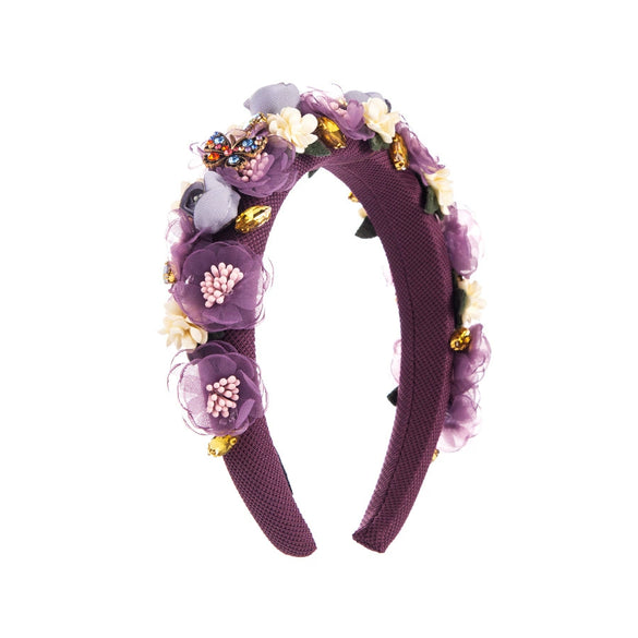 Handmade Cloth Flower Rhinestone Headband For Women In Baroque Fashion Style