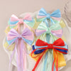 Handmade Cloth Hairpin With Long Ribbon Bow For Women