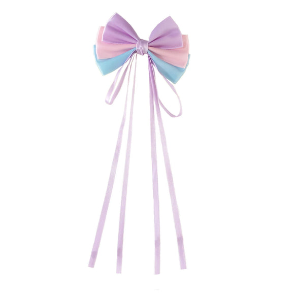 Handmade Cloth Hairpin With Long Ribbon Bow For Women