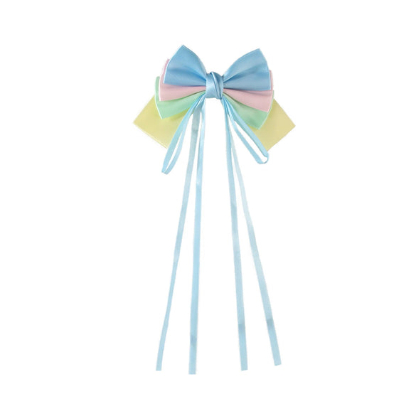 Handmade Cloth Hairpin With Long Ribbon Bow For Women