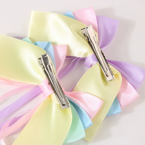 Handmade Cloth Hairpin With Long Ribbon Bow For Women