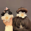 Handmade Cloth Rhinestone Fivepetal Flower Hair Ring And Large Intestine Ring