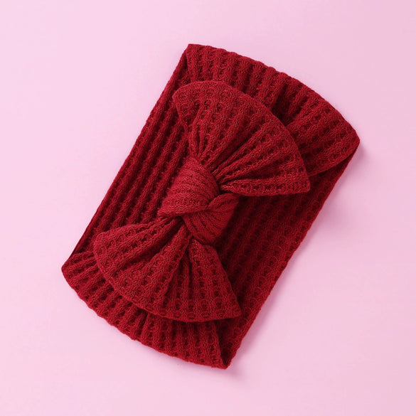 Handmade Cloth Wide Bow Hair Band Solid Color Knitted Headband Baby And Children Hair Accessory
