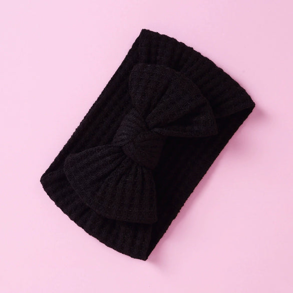 Handmade Cloth Wide Bow Hair Band Solid Color Knitted Headband Baby And Children Hair Accessory
