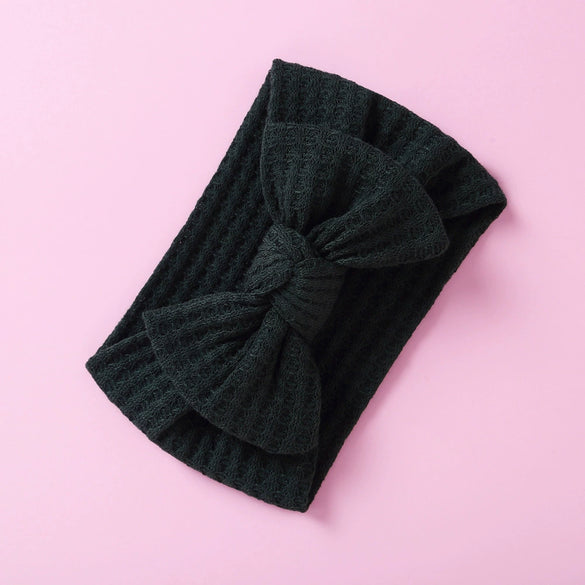 Handmade Cloth Wide Bow Hair Band Solid Color Knitted Headband Baby And Children Hair Accessory