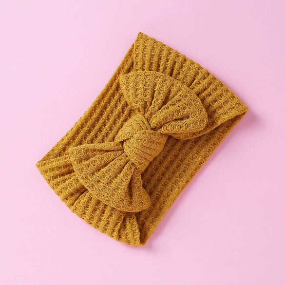 Handmade Cloth Wide Bow Hair Band Solid Color Knitted Headband Baby And Children Hair Accessory