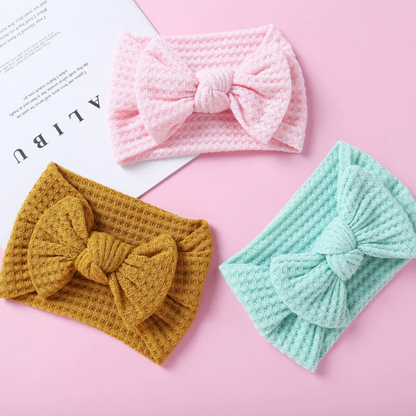 Handmade Cloth Wide Bow Hair Band Solid Color Knitted Headband Baby And Children Hair Accessory