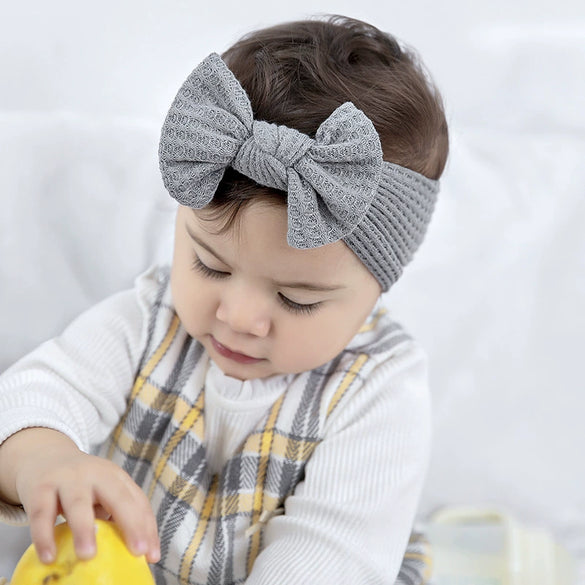 Handmade Cloth Wide Bow Hair Band Solid Color Knitted Headband Baby And Children Hair Accessory