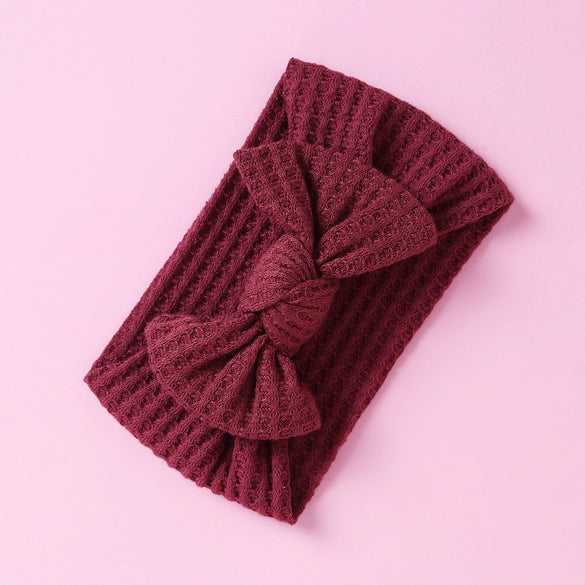 Handmade Cloth Wide Bow Hair Band Solid Color Knitted Headband Baby And Children Hair Accessory