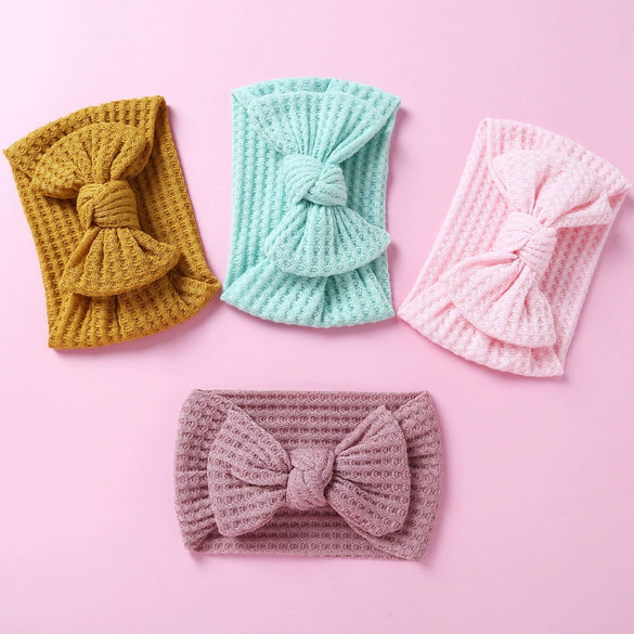 Handmade Cloth Wide Bow Hair Band Solid Color Knitted Headband Baby And Children Hair Accessory
