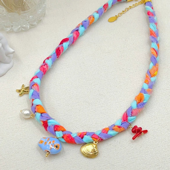Handmade Colorful Braided Titanium Steel Necklace With Animal Zodiac Pattern And Electroplating Design