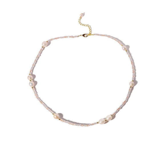 Handmade Colorful Natural Stone And Freshwater Pearl Clavicle Chain Necklace With Mixed Gemstone Setting