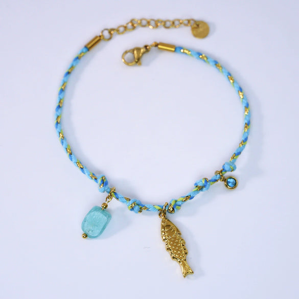 Handmade Colorful Rope Titanium Steel Ins Style Electroplated Natural Stone Necklace
