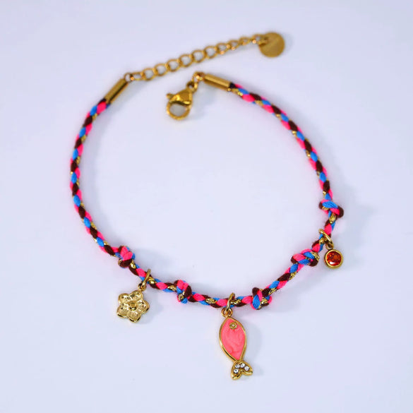 Handmade Colorful Rope Titanium Steel Ins Style Electroplated Natural Stone Necklace