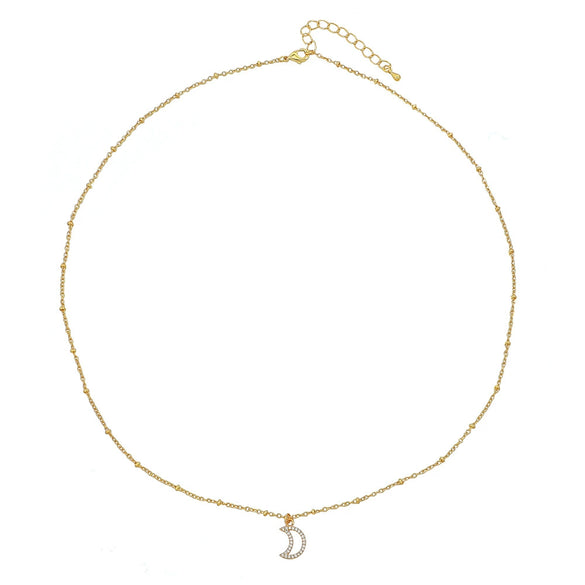 Handmade Copper Alloy Bohemian Geometric Beaded Necklace With Moon Pendant