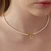 Handmade Copper Beaded Pearl Bow Butterfly Pendant Necklace With Real Gold Color Electroplated Chain For Women