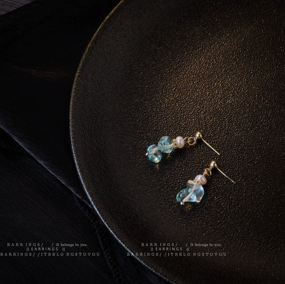 Handmade Copper Drop Earrings With Natural Gravel Freshwater Pearls For Women Simple Fashion Style
