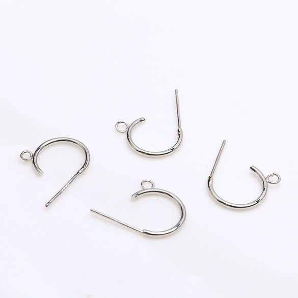 Handmade Copper Earring With Real Gold Plating Semicircular C Shaped And Line Pattern