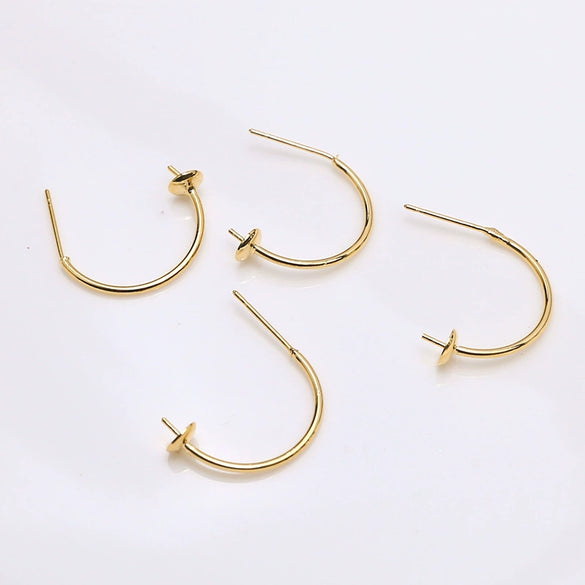 Handmade Copper Earring With Real Gold Plating Semicircular C Shaped And Line Pattern