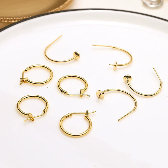 Handmade Copper Earring With Real Gold Plating Semicircular C Shaped And Line Pattern