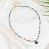 Handmade Copper Geometric Clavicle Chain With Natural Turquoise And Freshwater Pearl Necklace Jewelry For Women