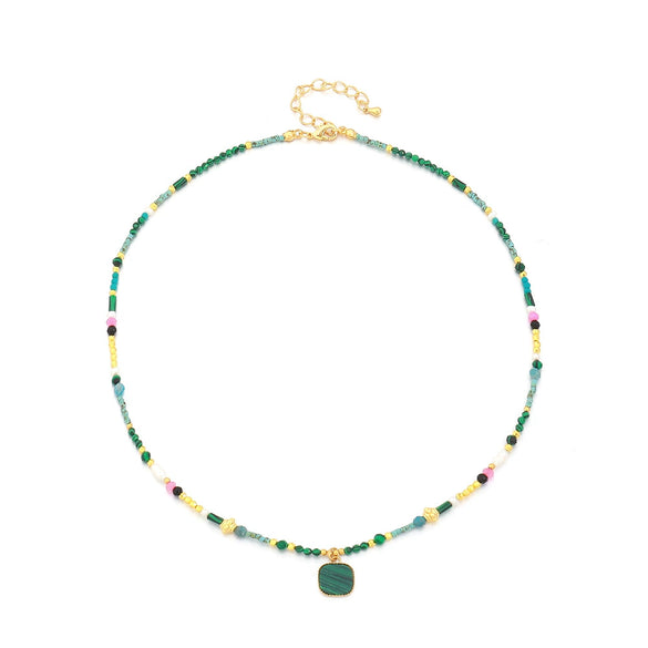 Handmade Copper Geometric Clavicle Chain With Natural Turquoise And Freshwater Pearl Necklace Jewelry For Women