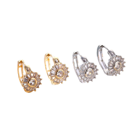 Handmade Copper Geometric Zircon Inlaid Earrings For Women Vintage Natural Style With Independent Packaging