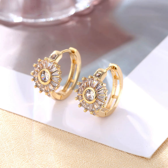 Handmade Copper Geometric Zircon Inlaid Earrings For Women Vintage Natural Style With Independent Packaging