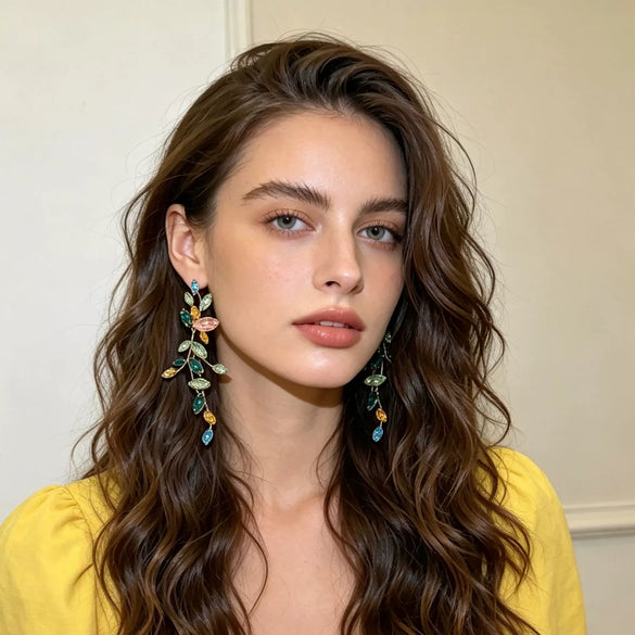 Handmade Copper Leaf Tassel Earrings For Women Sweet Plant Inspired Statement Earrings With Elegant Design