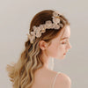 Handmade Copper Pearl Floral Headband Retro Gold Petal Hair Accessory For Women Bridal Wedding Xiuhe Dress Headwear