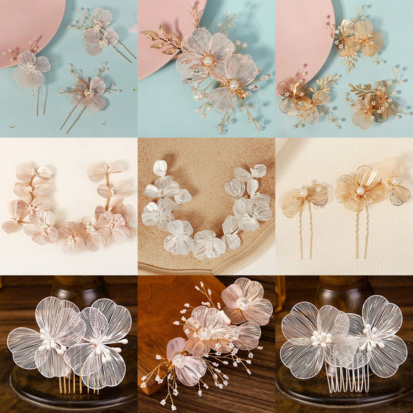 Handmade Copper Pearl Floral Headband Retro Gold Petal Hair Accessory For Women Bridal Wedding Xiuhe Dress Headwear