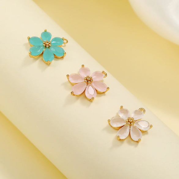 Handmade Copper Women's Flower Earrings With Real Gold Plating And Zirconium Accents