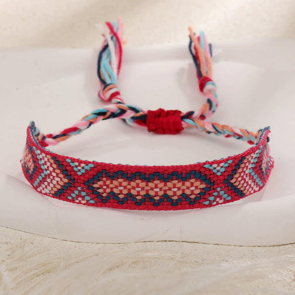 Handmade Cord Bracelet With Rhombus Pattern Ethnic Retro Bohemian Style For Women