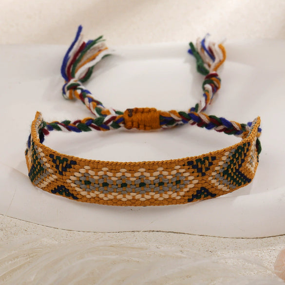 Handmade Cord Bracelet With Rhombus Pattern Ethnic Retro Bohemian Style For Women