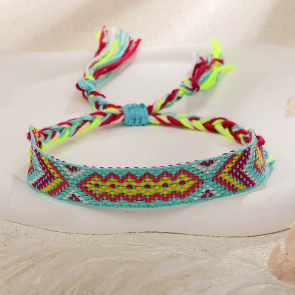 Handmade Cord Bracelet With Rhombus Pattern Ethnic Retro Bohemian Style For Women