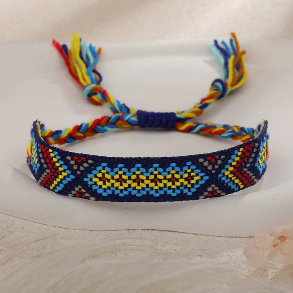 Handmade Cord Bracelet With Rhombus Pattern Ethnic Retro Bohemian Style For Women