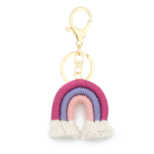 Handmade Cotton Woven Rainbow Keychain Car Hanging Pendant