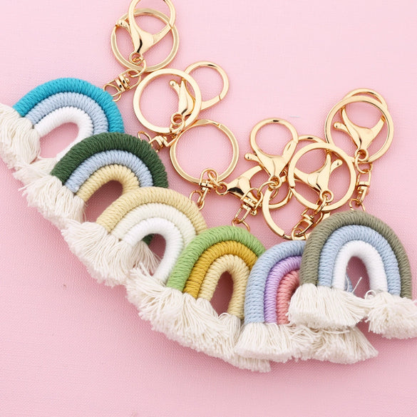 Handmade Cotton Woven Rainbow Keychain Car Hanging Pendant